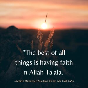 “The best of all things is having faith in Allah Ta’ala.” - Amirul Mumineen Maulana Ali ibn Abi tablib (AS)