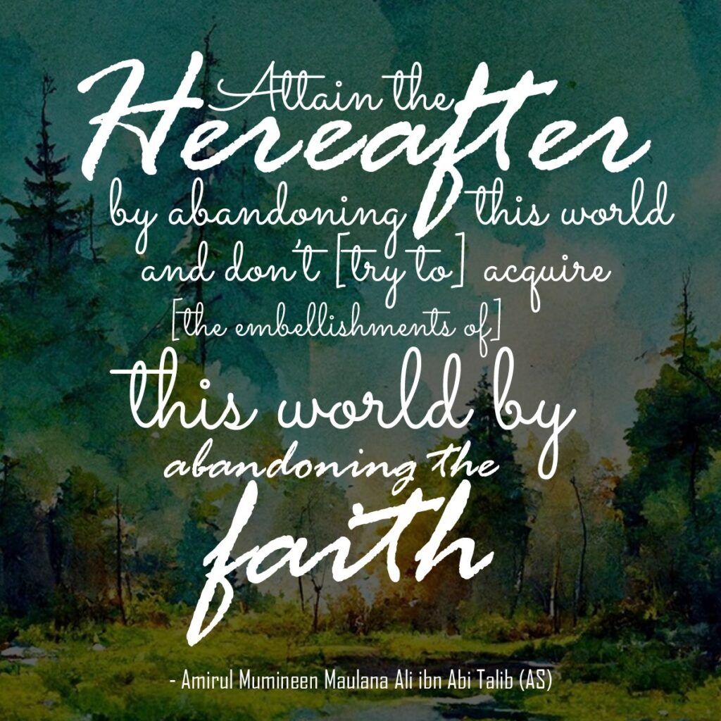 Attain the hereafter by abandoning this world and don't [try to] acquire [the embellishments of] this world by abandoning the faith