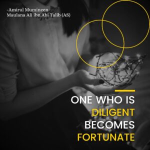 One who is diligent becomes fortunate. - Amirul Mumineen Maulana Ali ibn Abi Talib (AS)